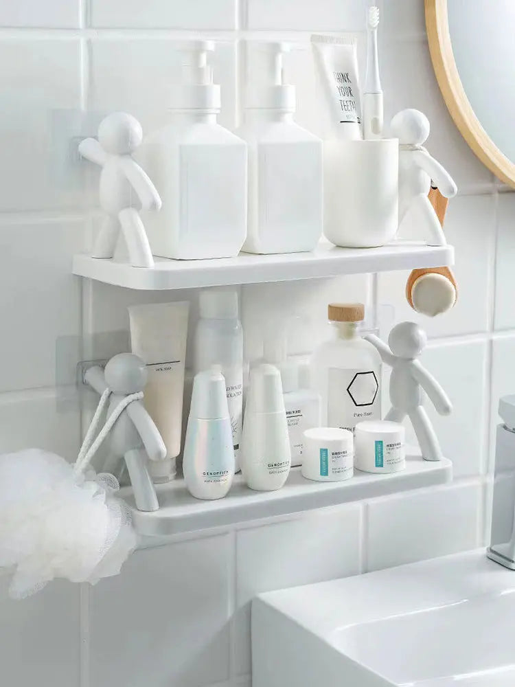Multifunctional Self Adhesive Creative Character Shelves Bathroom Wall Mounted Shelf | Storage Rack for Bathroom, Kitchen & Room - 1 Pc (White)