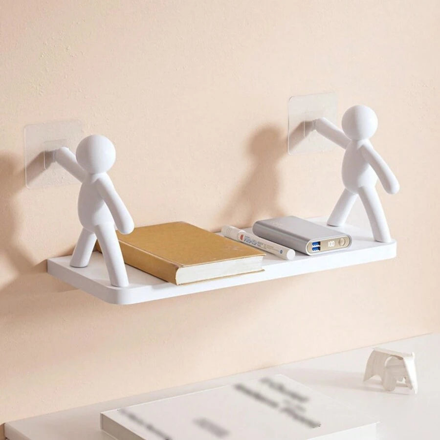 Multifunctional Self Adhesive Creative Character Shelves Bathroom Wall Mounted Shelf | Storage Rack for Bathroom, Kitchen & Room - 1 Pc (White)