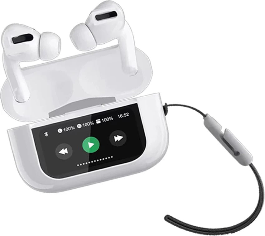 Wireless Bluetooth Earbuds with Smart Display Case – Touch Screen, HD Sound & Long Battery
