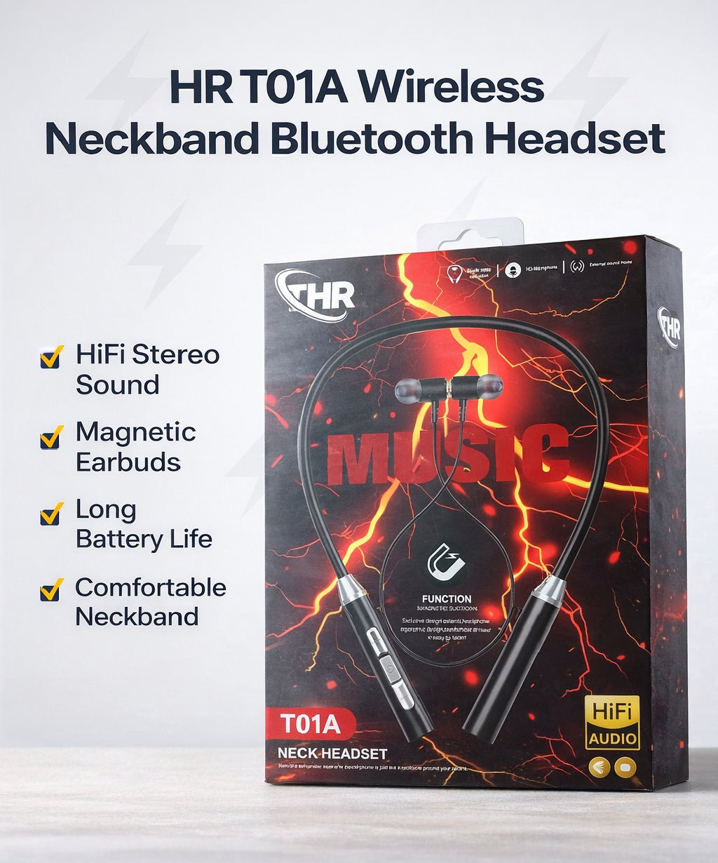 HR T01A Wireless Neckband Bluetooth Headset – HiFi Sound | Long Battery | Magnetic Earbuds