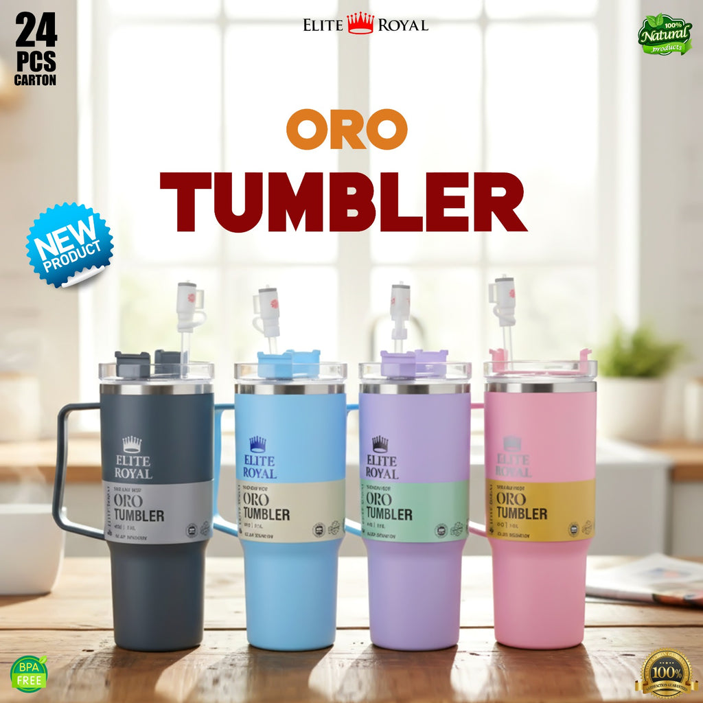Elite Royal ORO Insulated Tumbler with Handle & Straw – Premium Stainless Steel Travel Mug | Hot & Cold Vacuum Flask