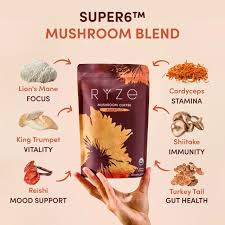 Ryze Mushroom Coffee (180g) – Natural Energy & Focus Blend with Functional Mushrooms, Smooth No-Jitter Coffee Alternative 🌿
