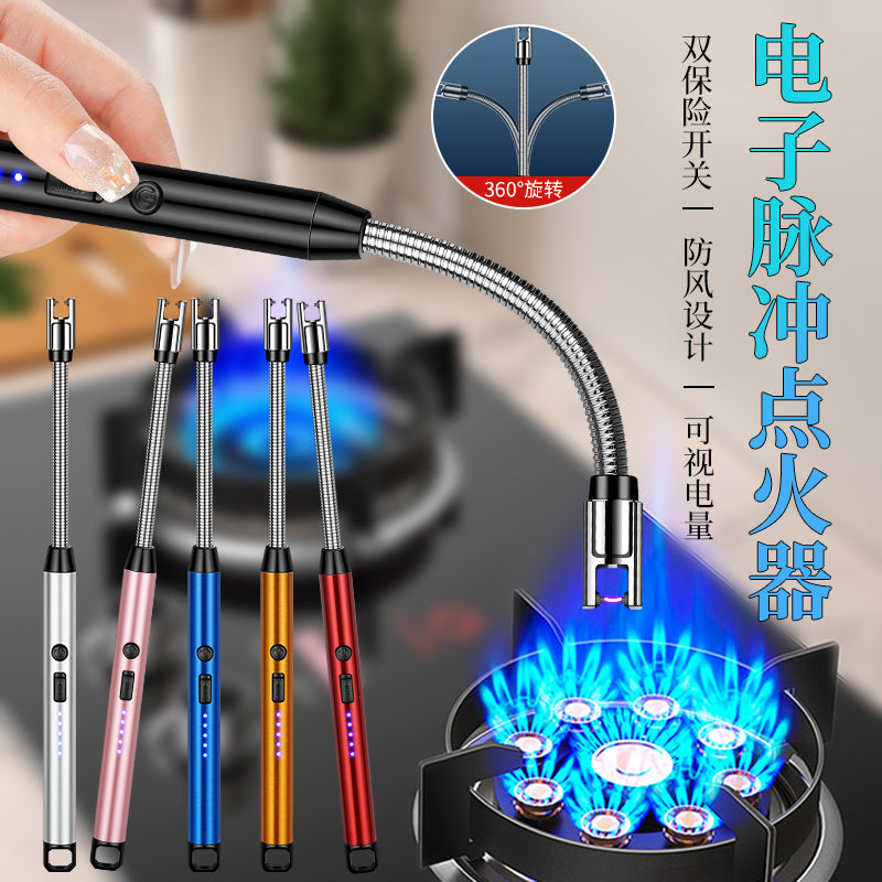 Electric USB Kitchen Candle Lighter Rechargeable Windproof Gas Lighters Home BBQ Flameless Candle Lighters Electric Arc Lighters