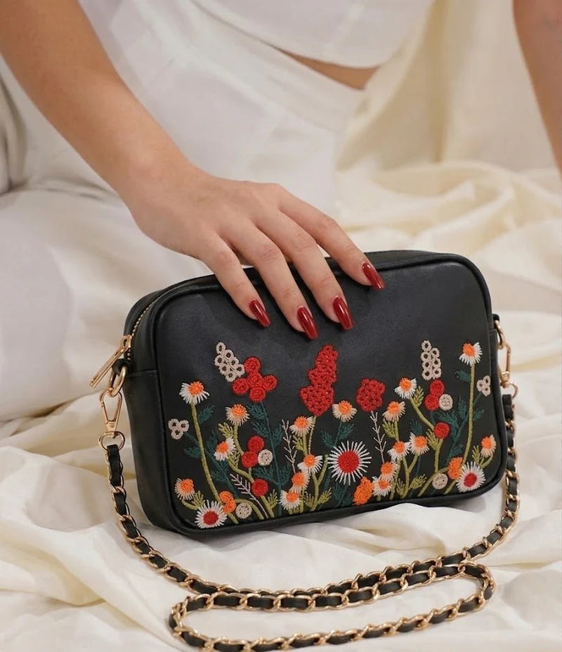 Luxury Floral Embroidery Chain Bag – Chic Shoulder Purse for Women ✨