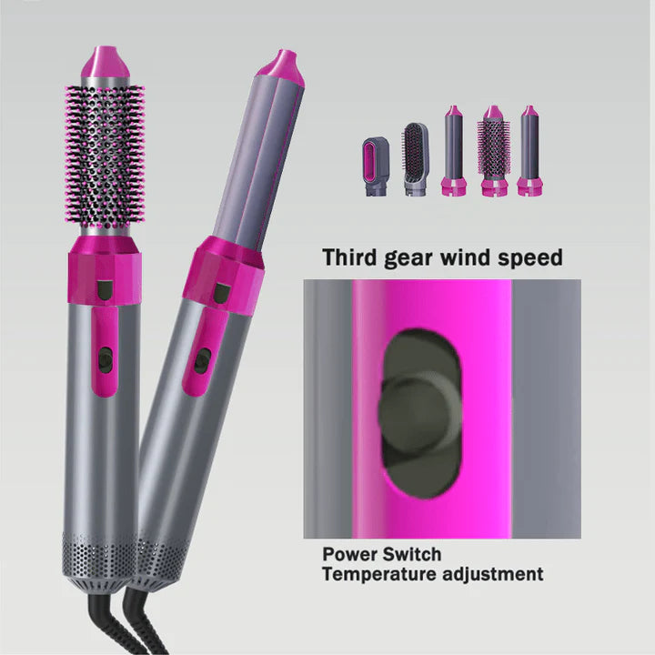 5-in-1 Hot Air Brush Hair Styler – Blow Dryer, Curler, Straightener & Volumizer