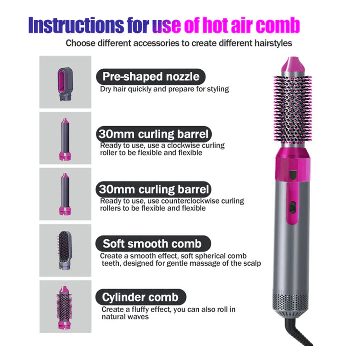 5-in-1 Hot Air Brush Hair Styler – Blow Dryer, Curler, Straightener & Volumizer