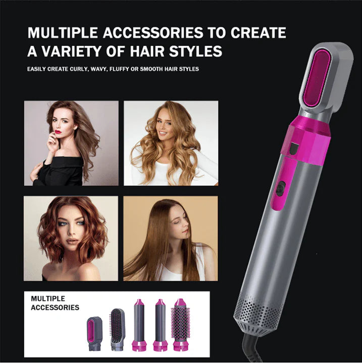5-in-1 Hot Air Brush Hair Styler – Blow Dryer, Curler, Straightener & Volumizer