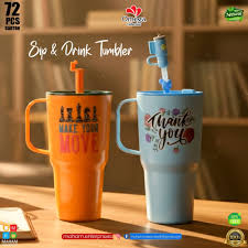 Sip & Drink Plastic Tumbler with Straw – BPA Free Travel Mug | Leak-Proof Lid | Stylish Printed Coffee Cup