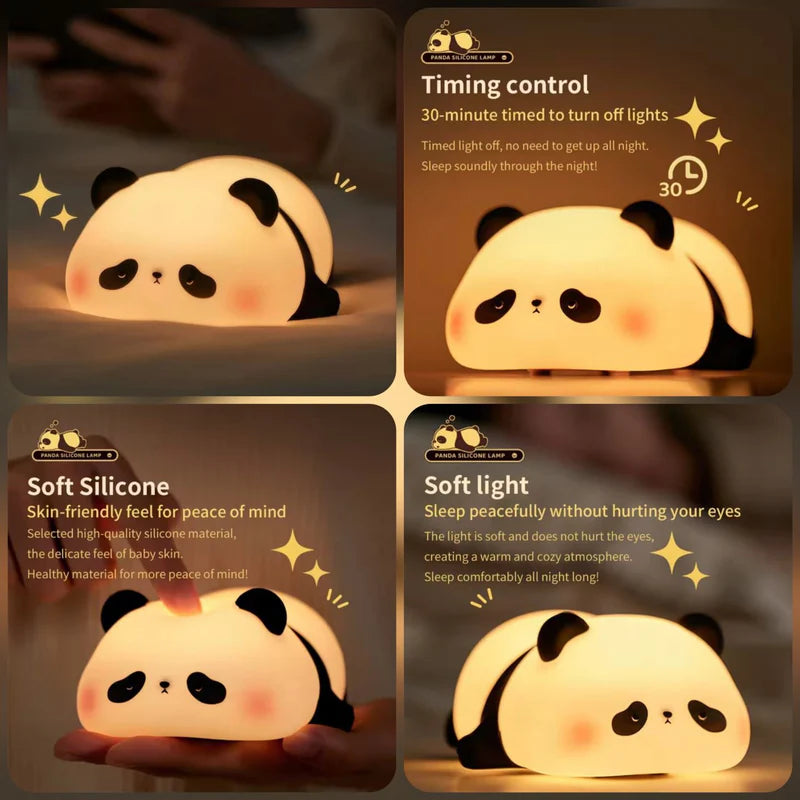 Adorable Panda Night Light – Soft Silicone Lamp with Warm Glow & Timer