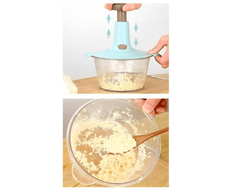 Hand Press Manual Food Chopper – 1.5L Vegetable Cutter with Stainless Steel Blades