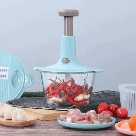 Hand Press Manual Food Chopper – 1.5L Vegetable Cutter with Stainless Steel Blades