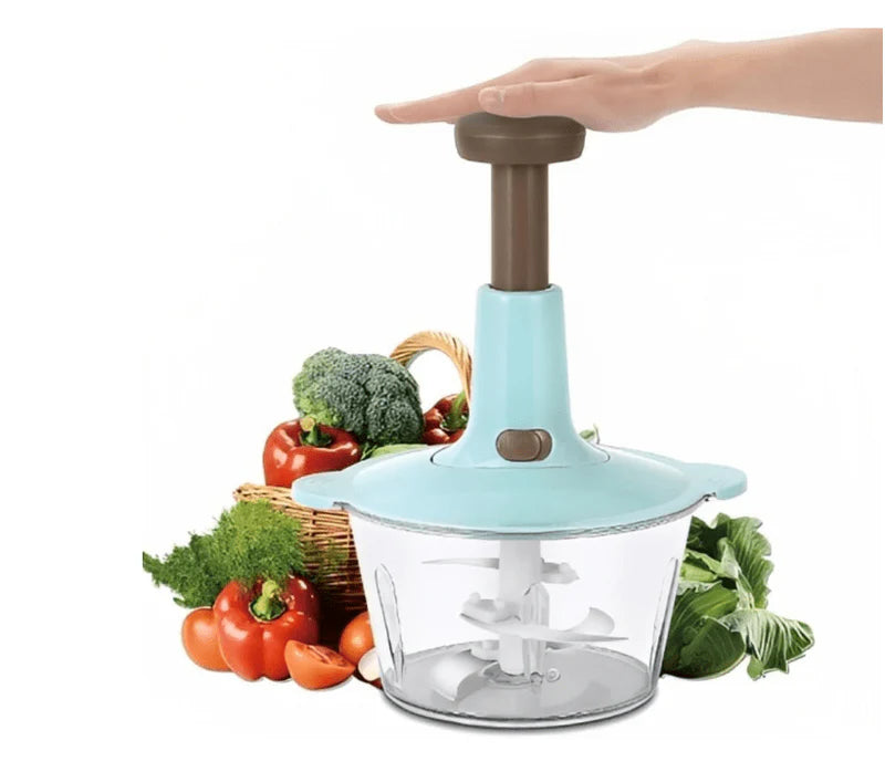 Hand Press Manual Food Chopper – 1.5L Vegetable Cutter with Stainless Steel Blades