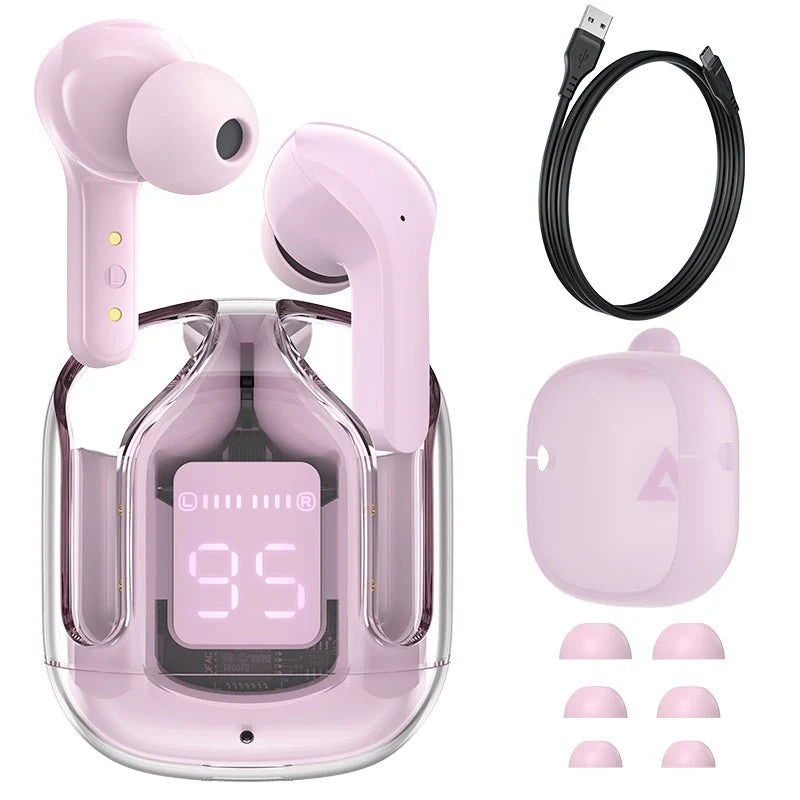 T6 Transparent Wireless Earphones – Smart LED Battery Display & Noise Isolation 🎶