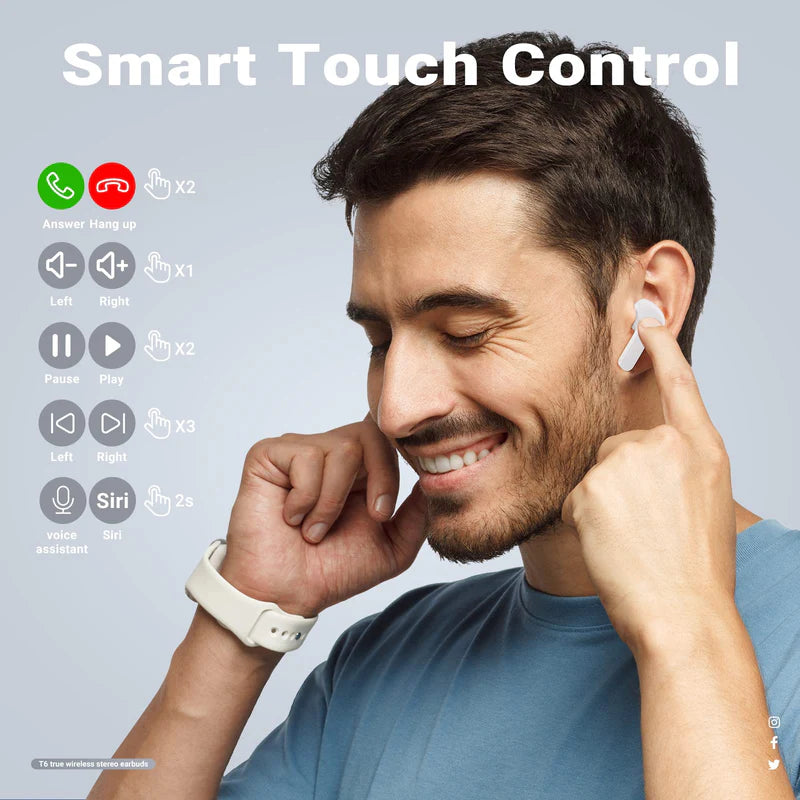 T6 Transparent Wireless Earphones – Smart LED Battery Display & Noise Isolation 🎶