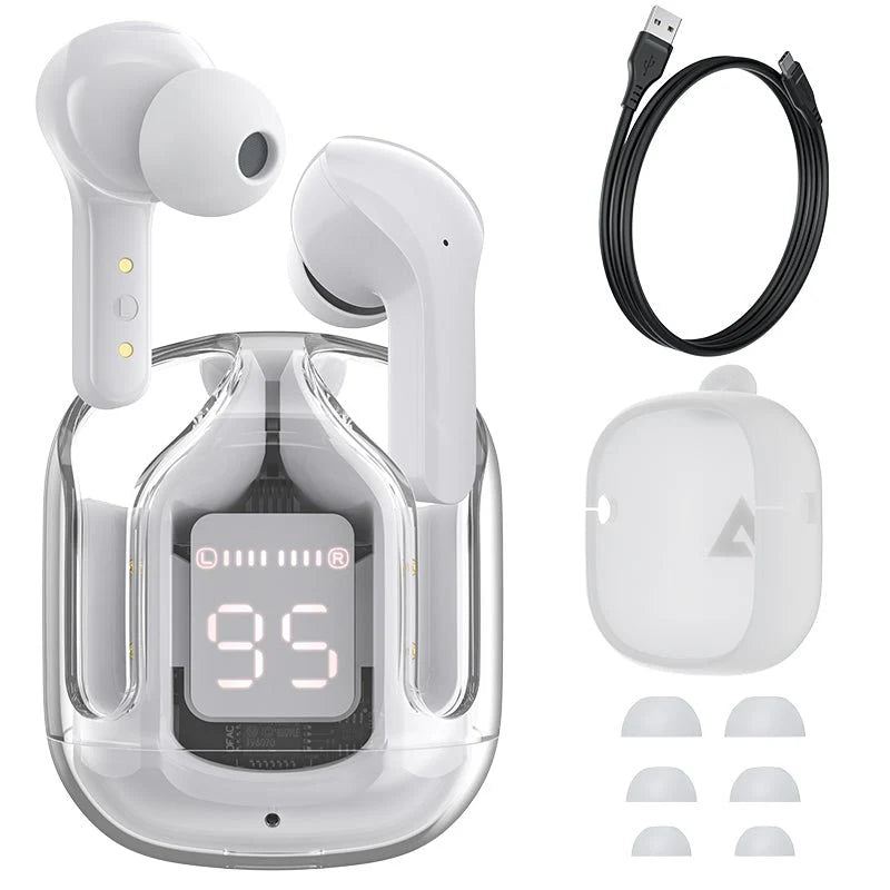 T6 Transparent Wireless Earphones – Smart LED Battery Display & Noise Isolation 🎶